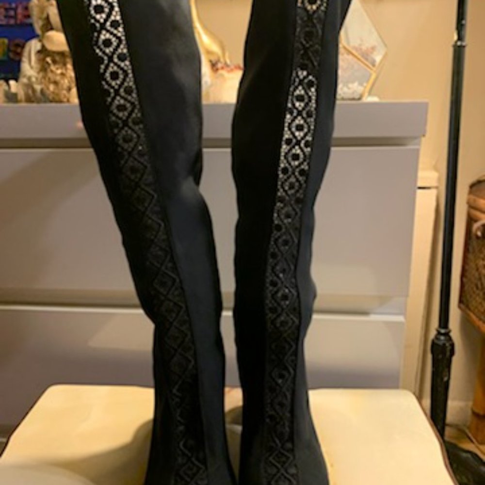 Bettye Muller Concerto Lace-Inset Knee Boot, Black - Picture 6 of 15